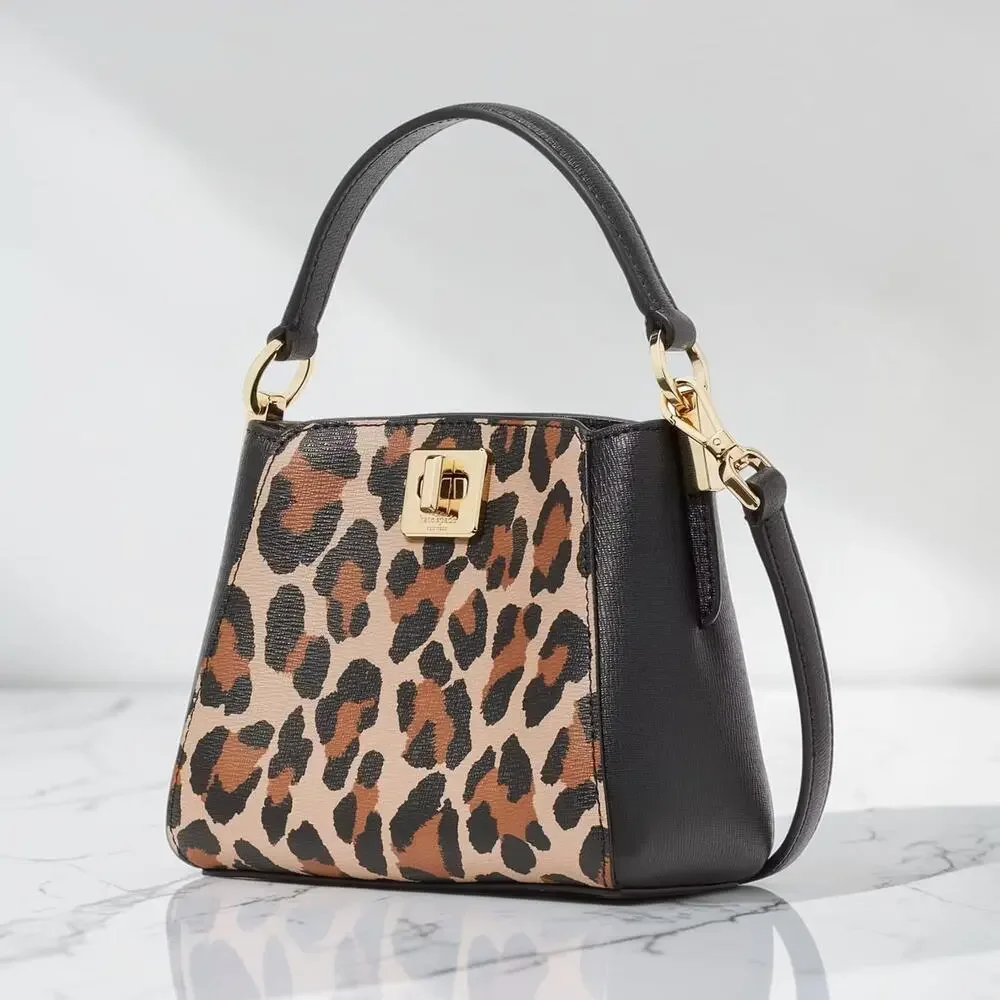 Kate Spade Phoebe Mini Top Handle Crossbody Bag Brown Multi Leopard KJ929 NWT